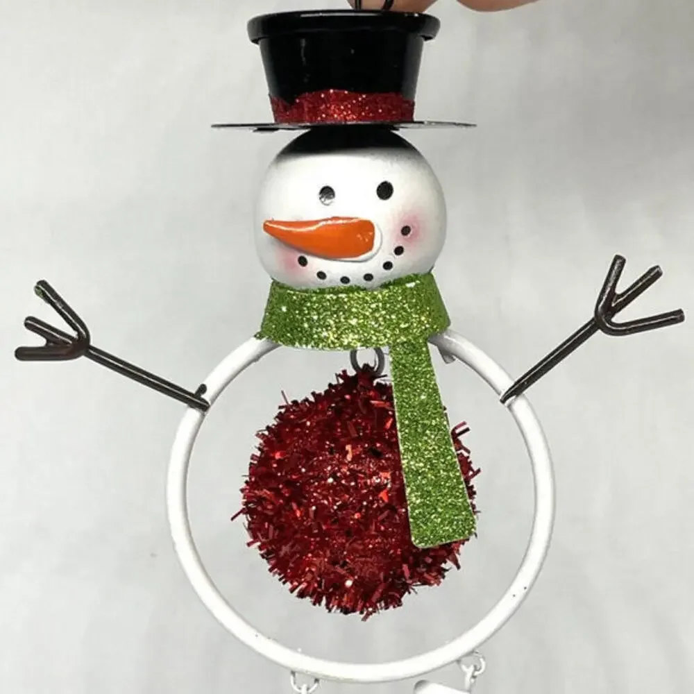 Metal Painted Santa Snowman Glitter Bell Christmas Ornaments LOT‎ of 6
